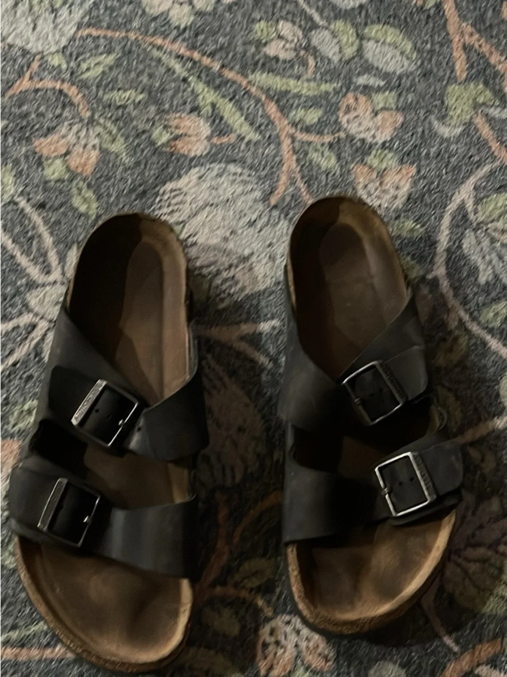 Men's Double-Buckle Slide Sandals in Black